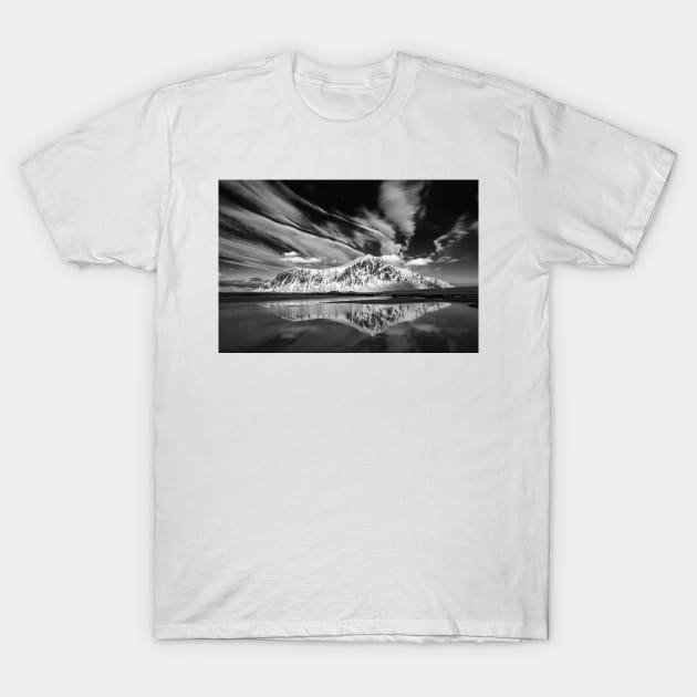 Skagsanden Beach Reflection B+W T-Shirt by jforno